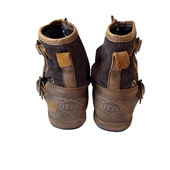 OTTO ZONE Cowboy/Motorcycle Boots, Brown Leather, Side Zippers, Buckles, Sz 11.5 - Picture 4 of 11
